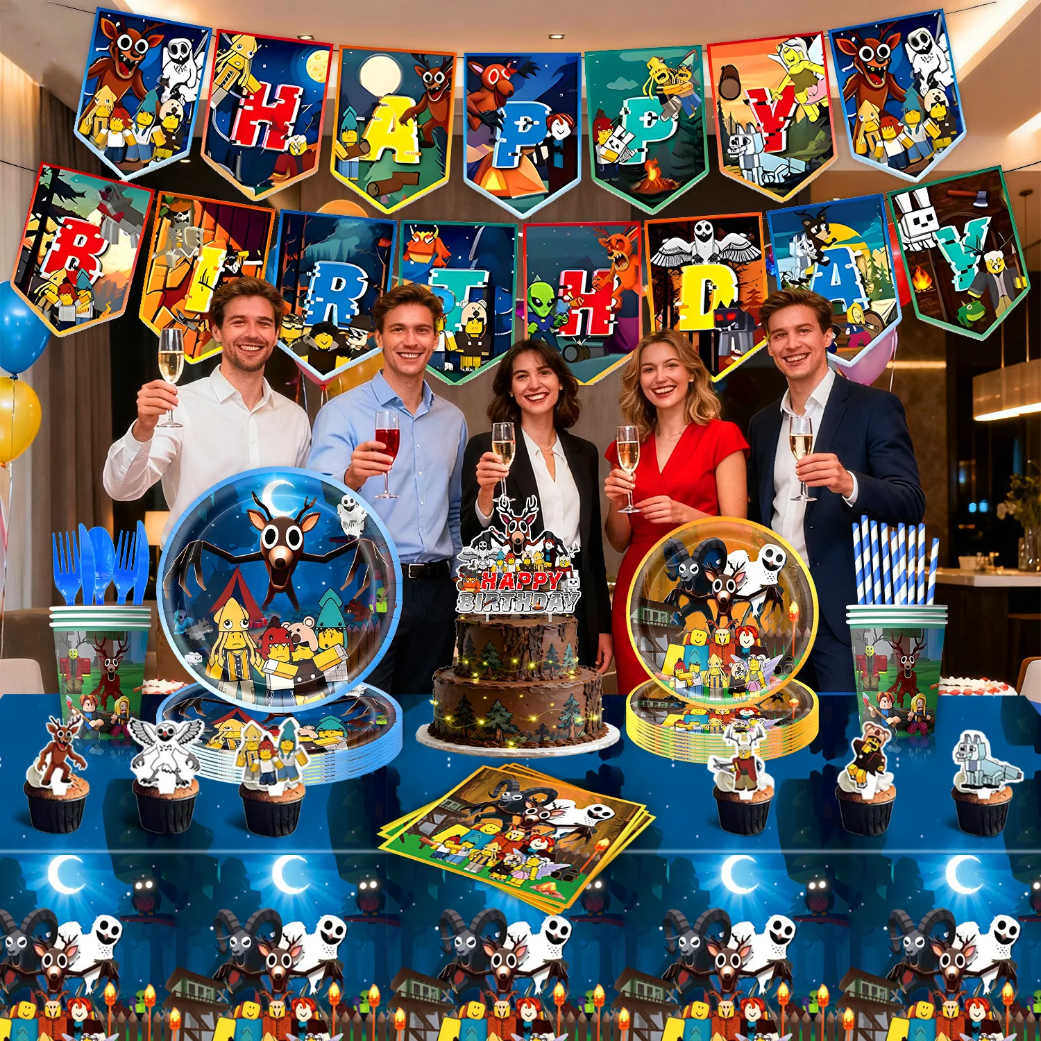 ROBLOX 99 ليال في الغابة حفلة عيد ميلاد ديكور أدوات المائدة لوحة حقيبة بالون كعكة توبر خلفية لعبة أطفال مجموعة لوازم الحفلات