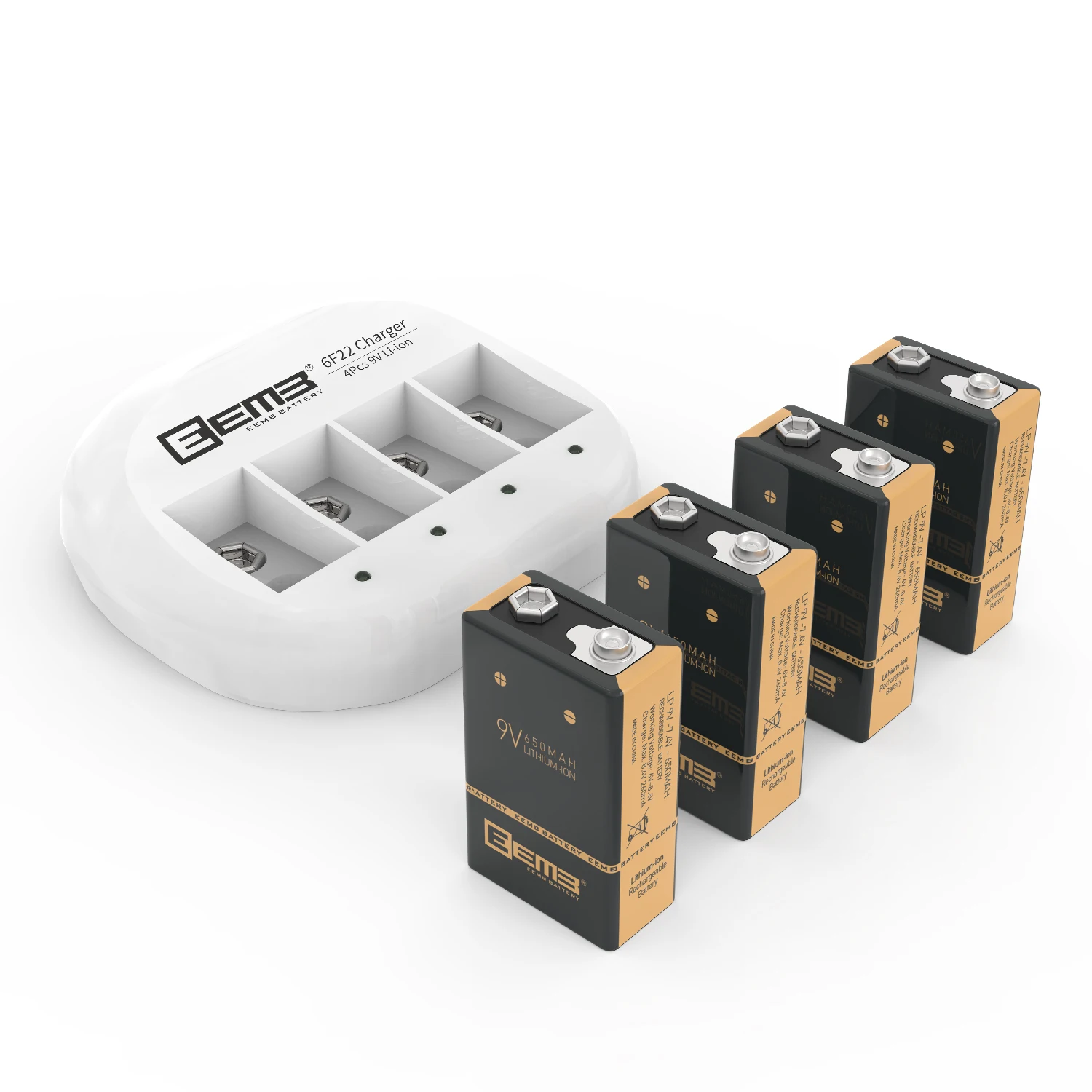Eymb – piles rechargeables 9 V 650mAh avec chargeur pour détecteur de fumée