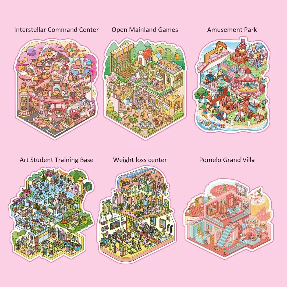 PET Happy Town Miniaturszene Aufkleber Dekompressionsspule Bindung 3D-Habinszene Visuelles Stapeln Miniaturszene Collagenspiele