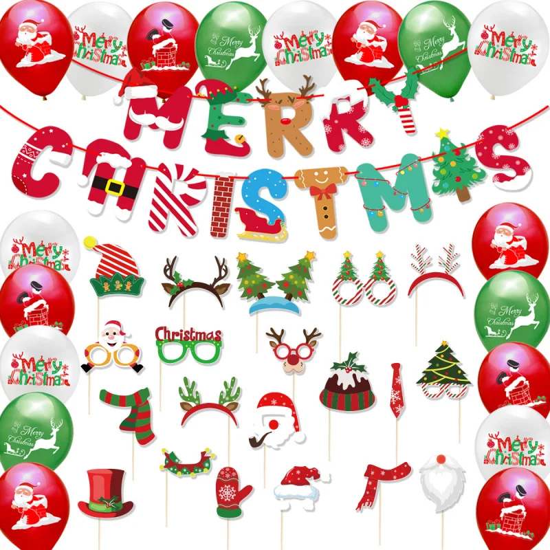 Christmas Party Decorations Santa Claus Elk Pulling Flag Balloon Photo Props Holiday Decoration