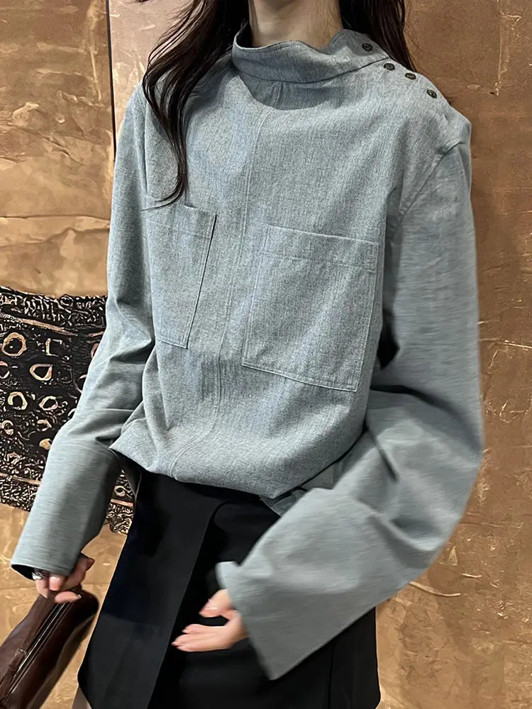 

Autumn French Style Stand Up Collar Design Niche Long Sleeved Shirt Top Women's Clothing