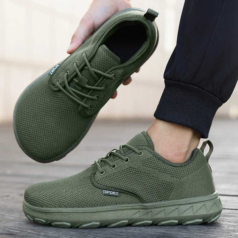 Wide Toe Men Platform Shoe Breathable Knitted Mesh Comfortable Barefoot Casual Versatile Soft Sole Wide Shoes Walking Sneakers