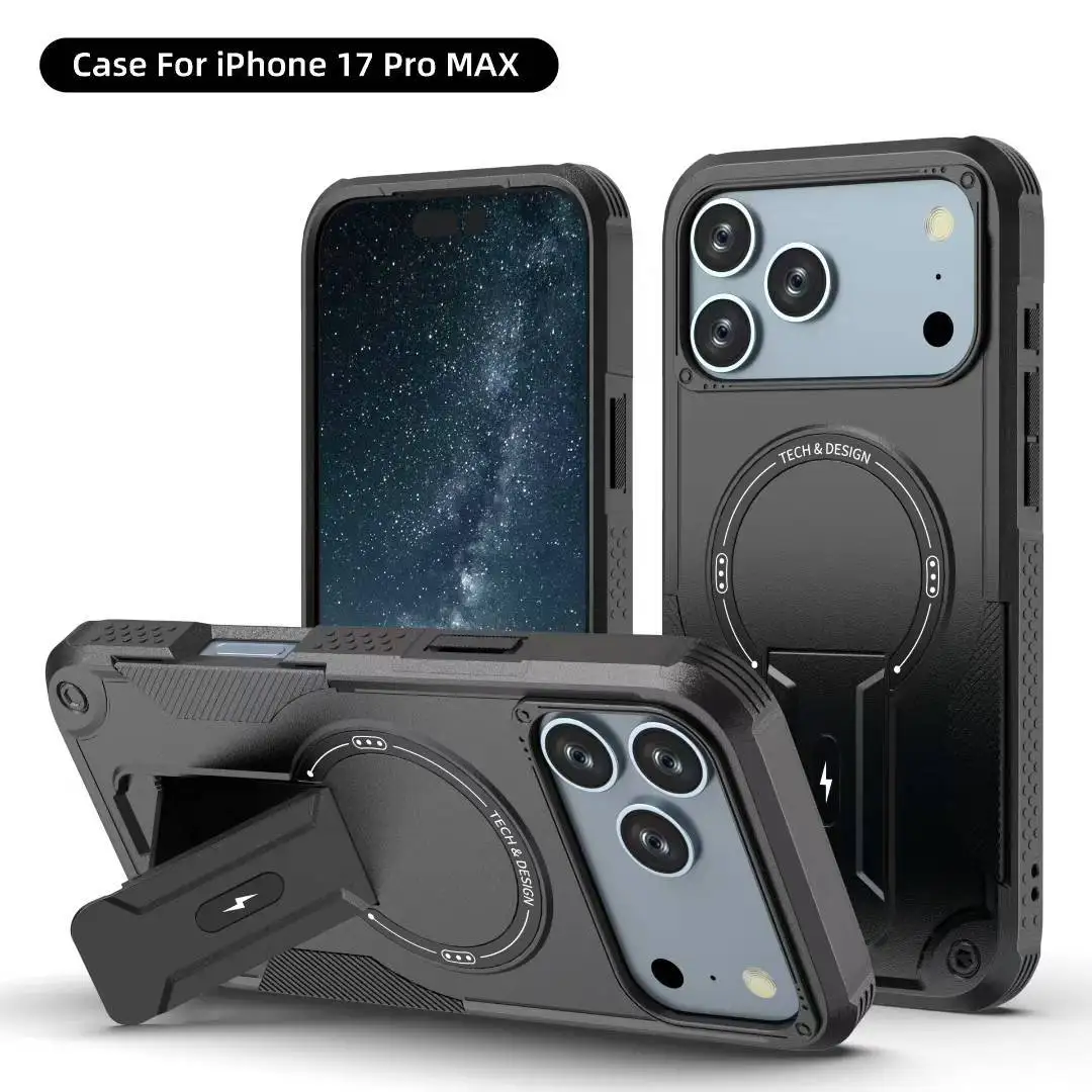 حافظة هاتف بحامل شحن لاسلكي لهاتف آيفون 17 برو ماكس غطاء حماية فاخر لملحقات حامل حامل مغناطيسي Magsafe