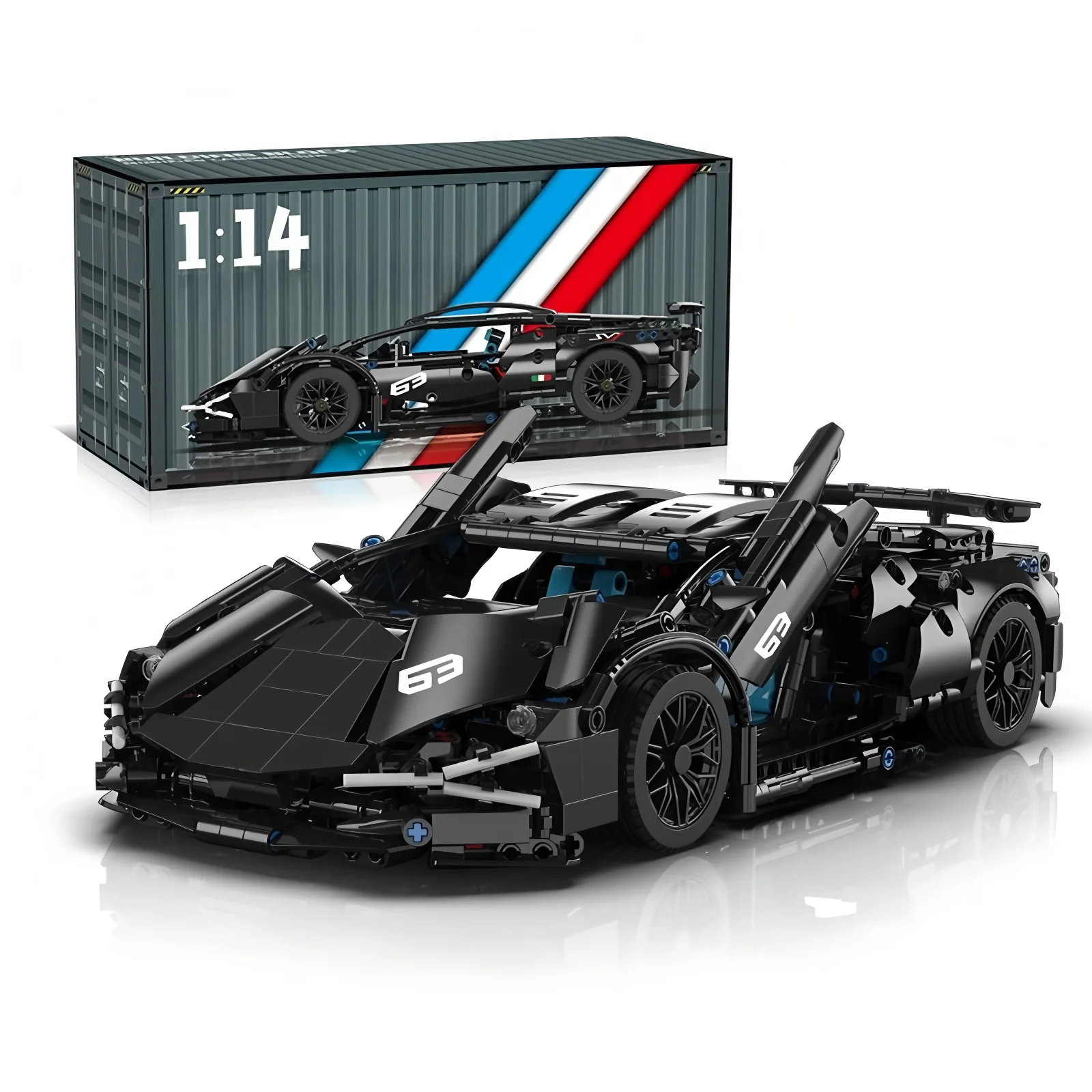Technischer Rennsportwagen im Modell 1:14, Baustein-Montageziegel-Autospielzeug, DIY-Geschenk für Kinder und Erwachsene