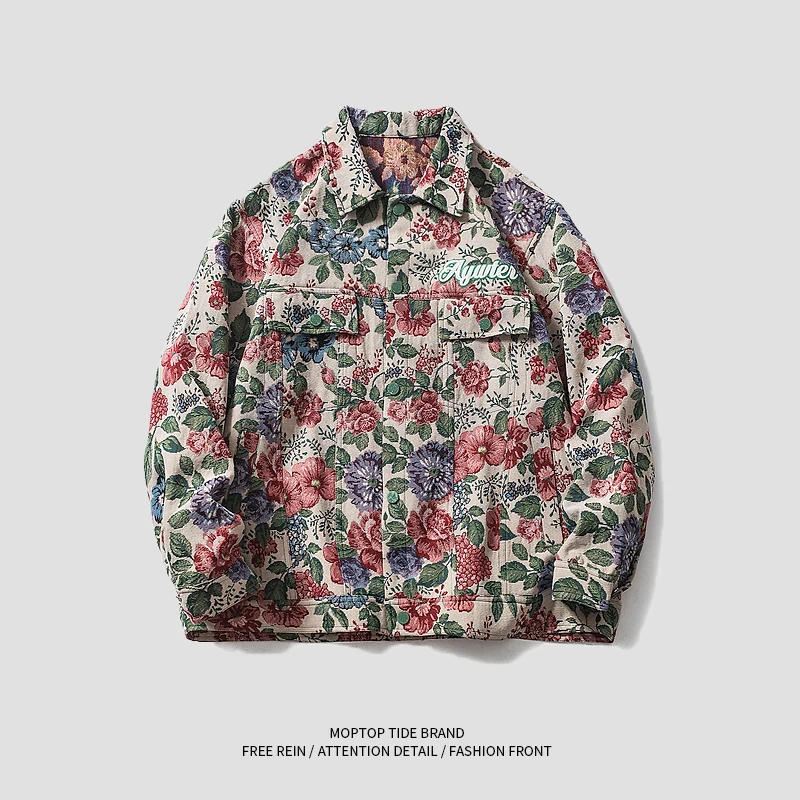 

Mr. WH Autumn Retro Floral Embroidery Stand Collar Jaet Men's Street Sle Casual Couple's Outerwear Polyester Long Sve ...