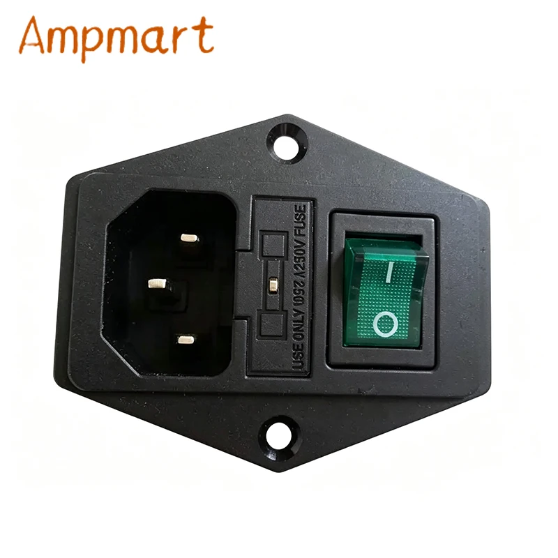 3-in-1 3-Pin AC Power Socket, Copper Pin with Rocker Switch, Indicator Light & Fuse, 10A 250V 2PCS