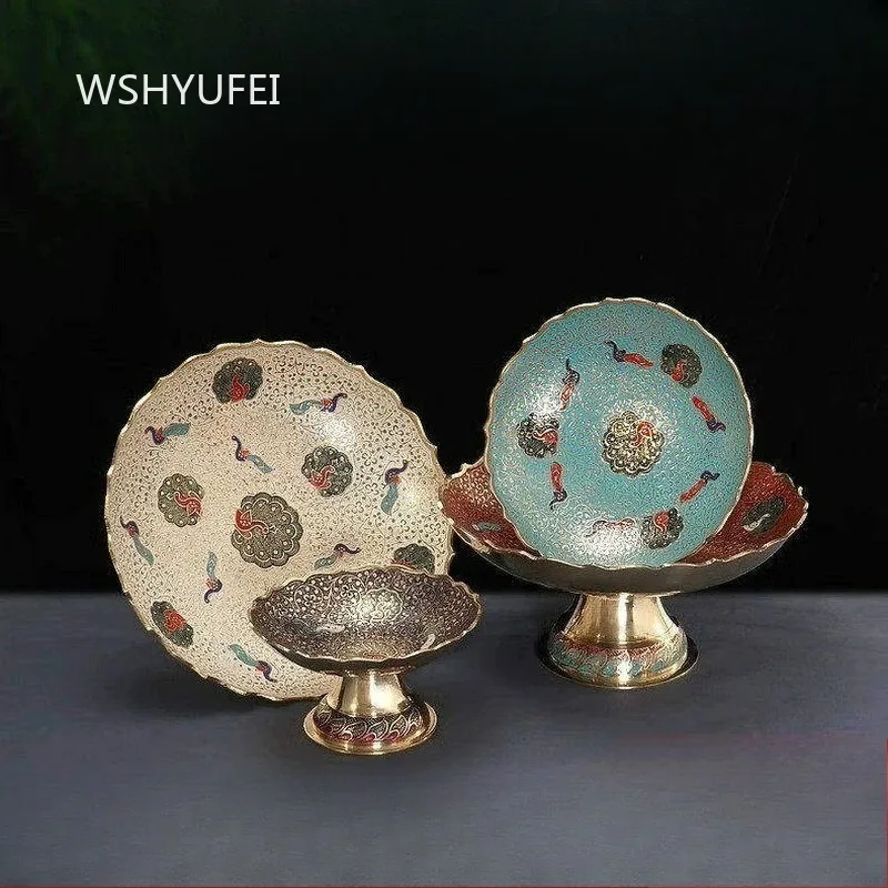 

Peacock Fruit Plate Painted Copper Offering High Foot Plate Household Metal Pallet Desktop Ornament Buddha Hall Tribute Plate