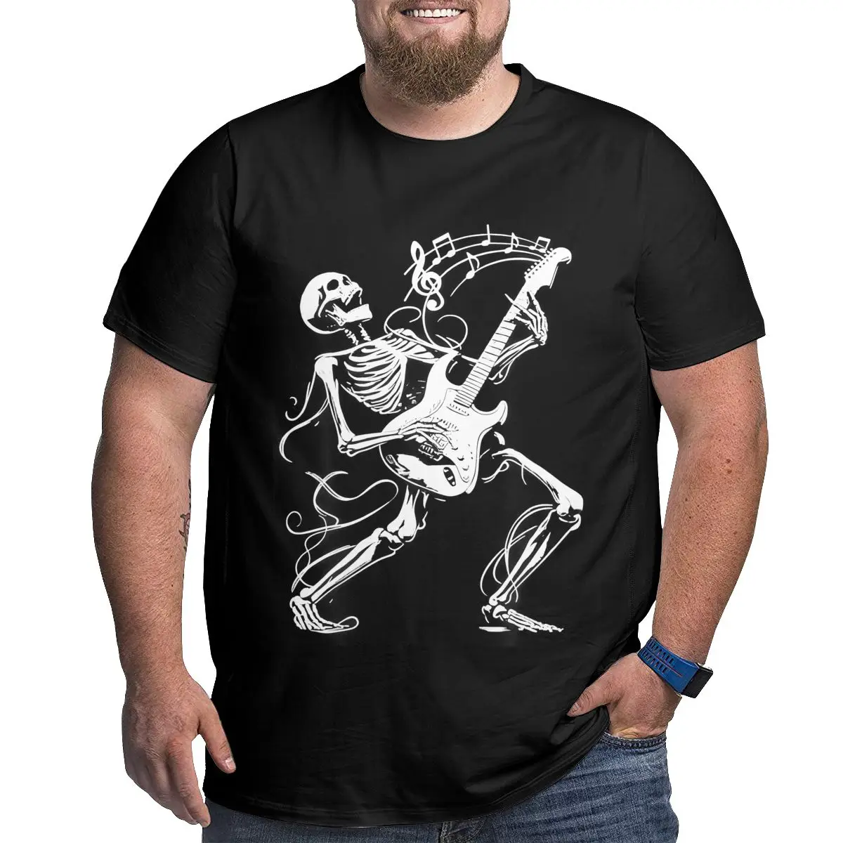 Music Skull T-shirt Plus Size T Shirts for Big and Tall Man Cotton Short Sleeve Oversized Top Tees 1X-6X Men's Tops Clothing