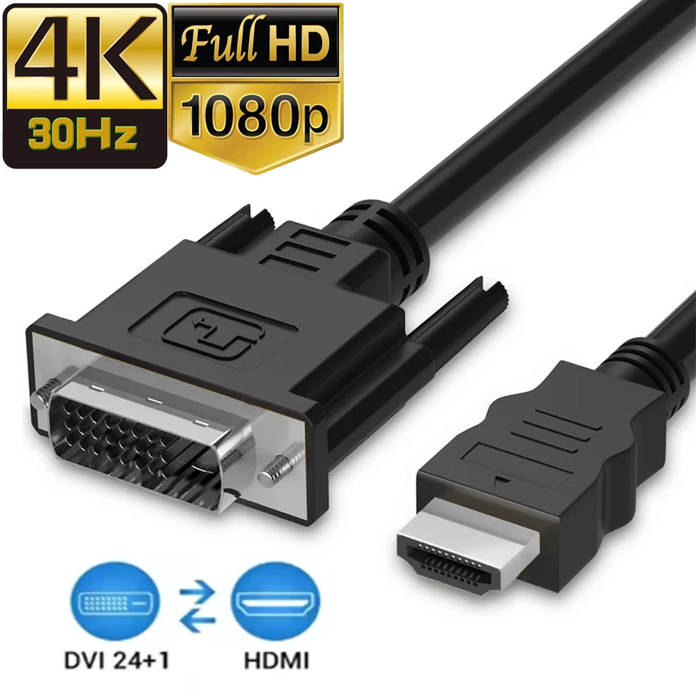 HDMI to DVI Cable 4K 30Hz BI-Directional DVI to HDMI or HDMI to DVI Cable HDMI to DVI Monitor Cable 4K HDMI to DVI Converter