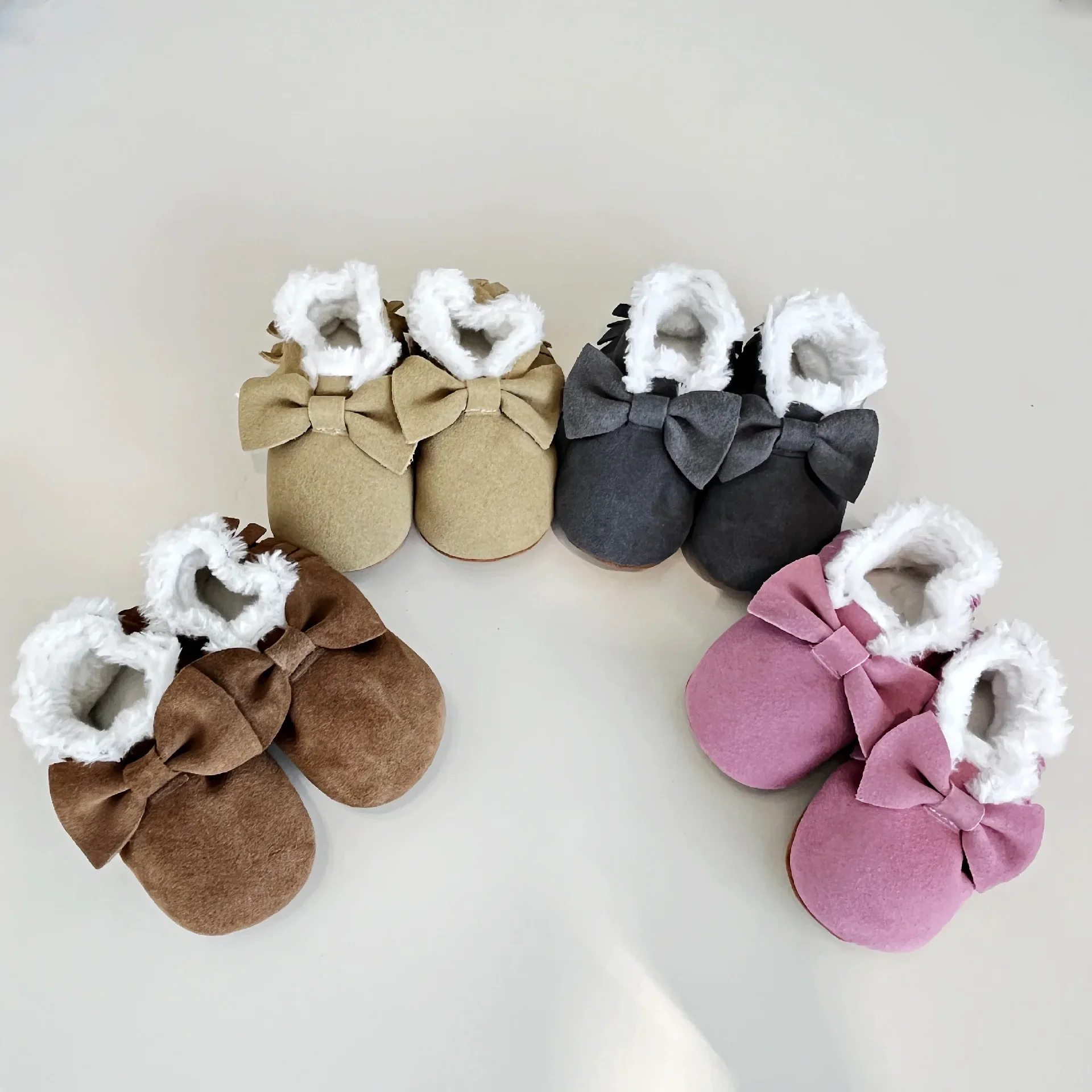 

Winter Baby Boys Shoes Suede Leather Bow Warm Thick Plush First Walkers Cow Leather Newborn Girls Indoor Shoes