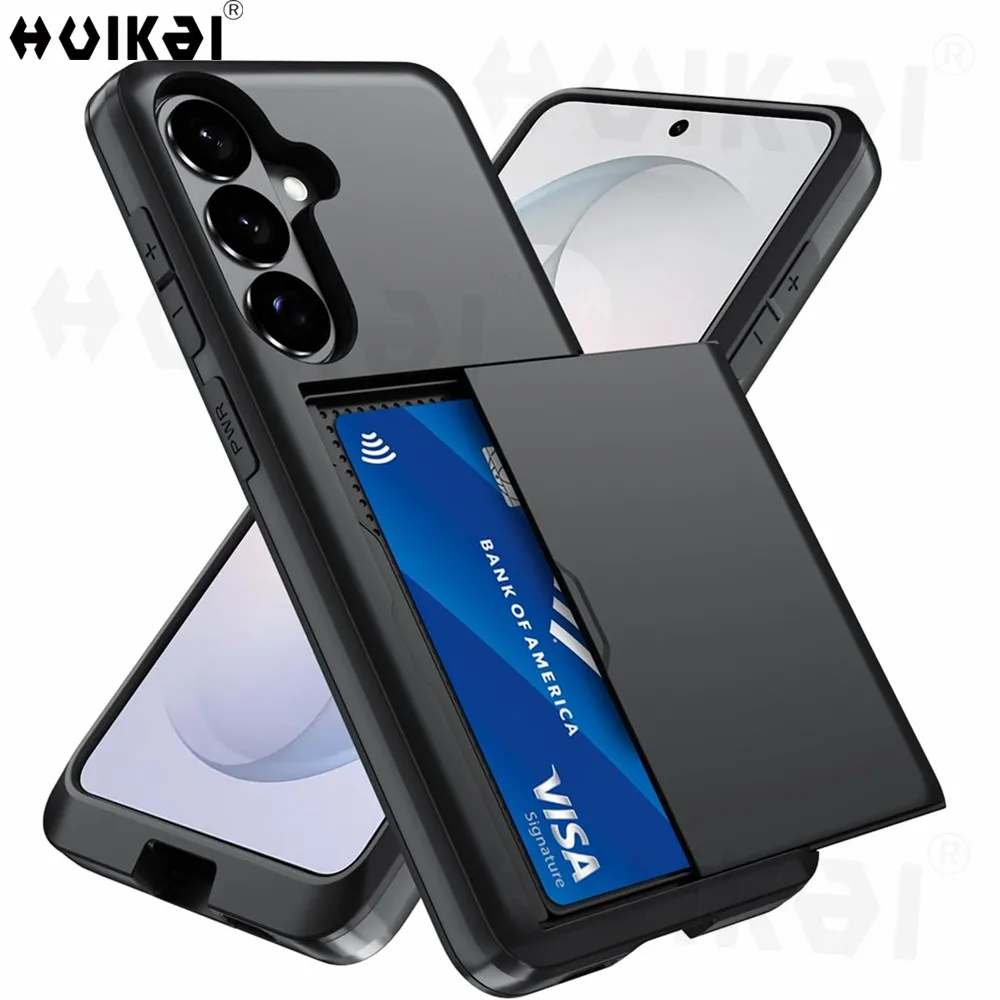 Case For Samsung Galaxy S26 FE S26 Ultra S25 A18 A57 A27 Shockproof rotective Hard Hidden Card Holder Slide Card Shockproof Case
