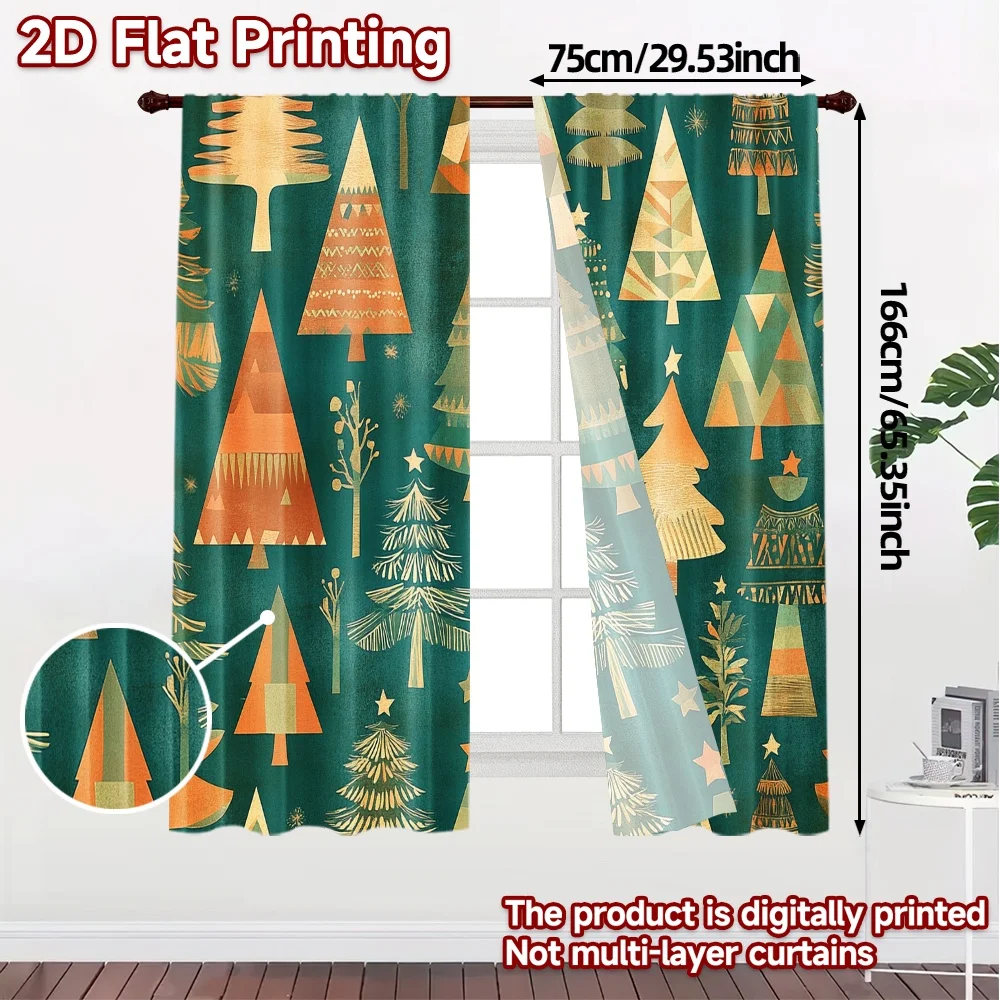 2pcs,Curtains Christmas Trees Festive (3) Modern Modern Curtains Polyester Easy Install Curtains Gifts Perfect for Kitchen