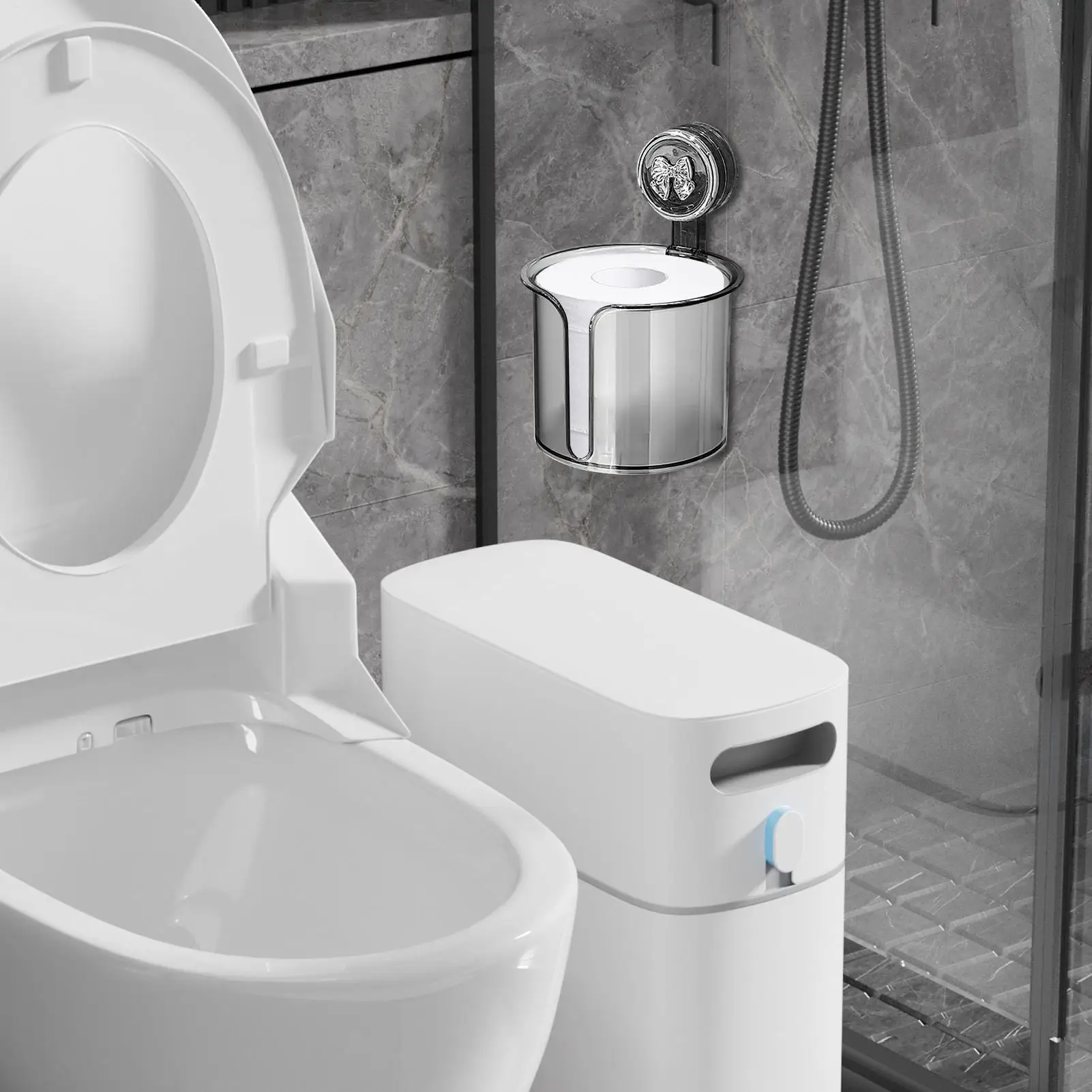 Toilet Roll Holder Suction Cup Tissue Holder For Bathroom Transparent Tissue Roll Dispenser Box For Washroom Hotel Bedroom view 2
