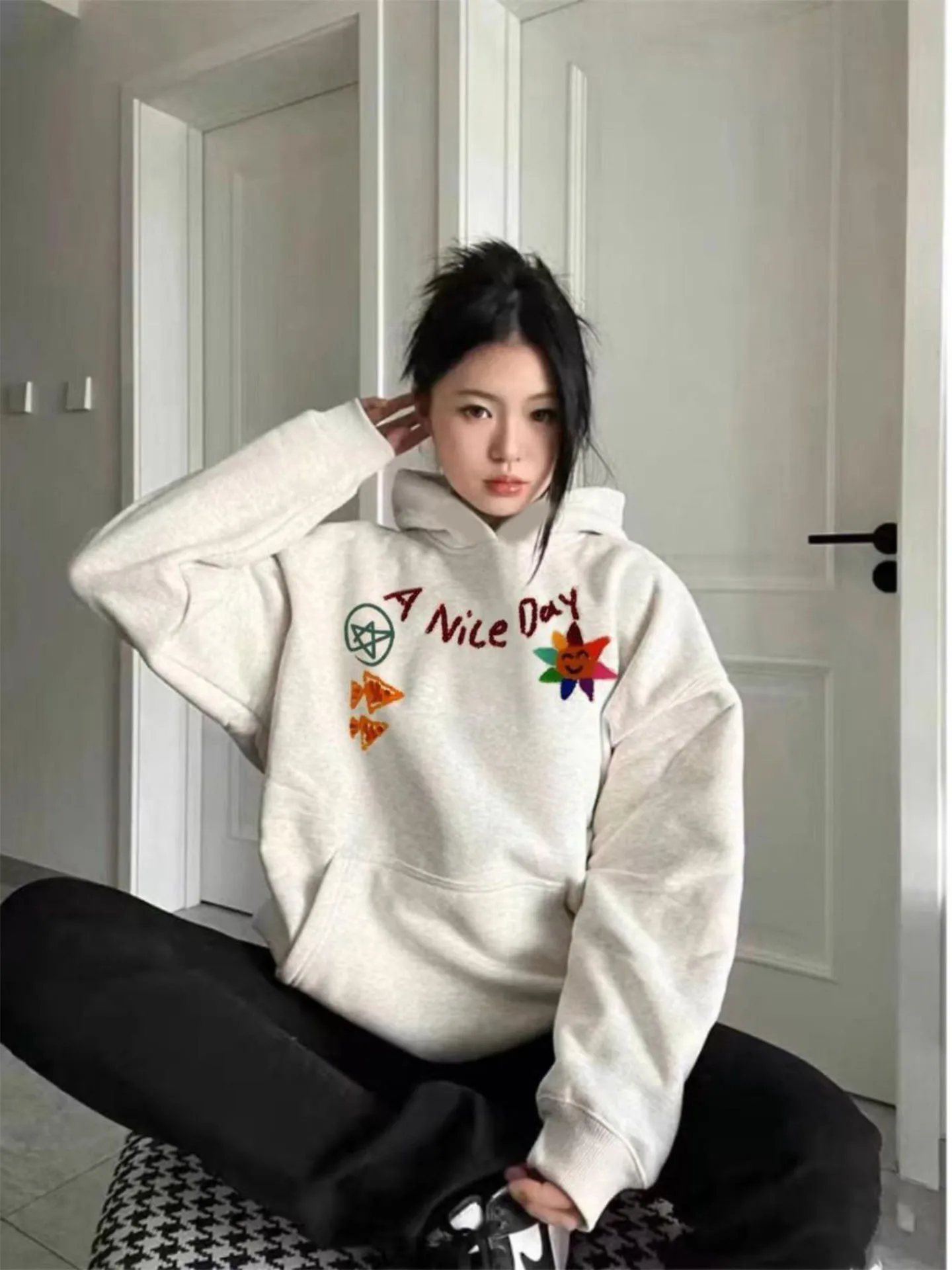 Felpa Fce con cappuccio Pastel ey Stampa cartoon Vestibilità ampia Durevole Comodo streetwear da donna Sle Autumn Faion