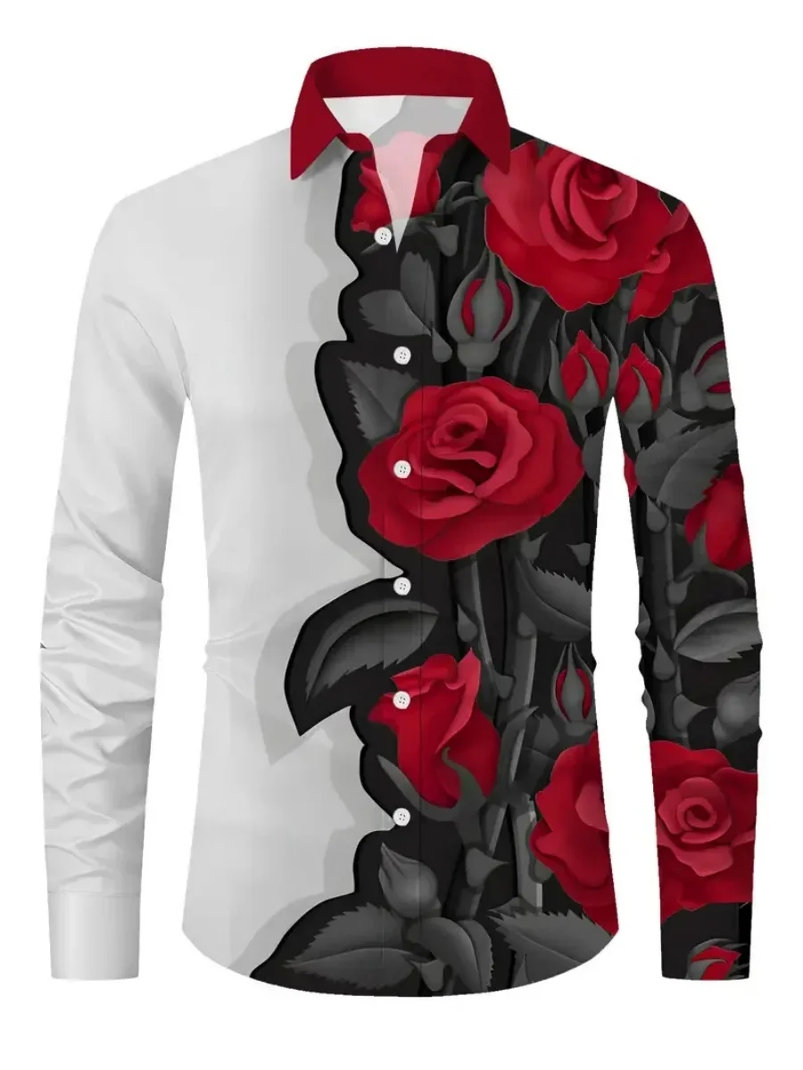 New Men's Business Collarless Casual Shirt with Floral Pattern Long-sleeved Design Suitable for Daily Wear Comfortable Fabric