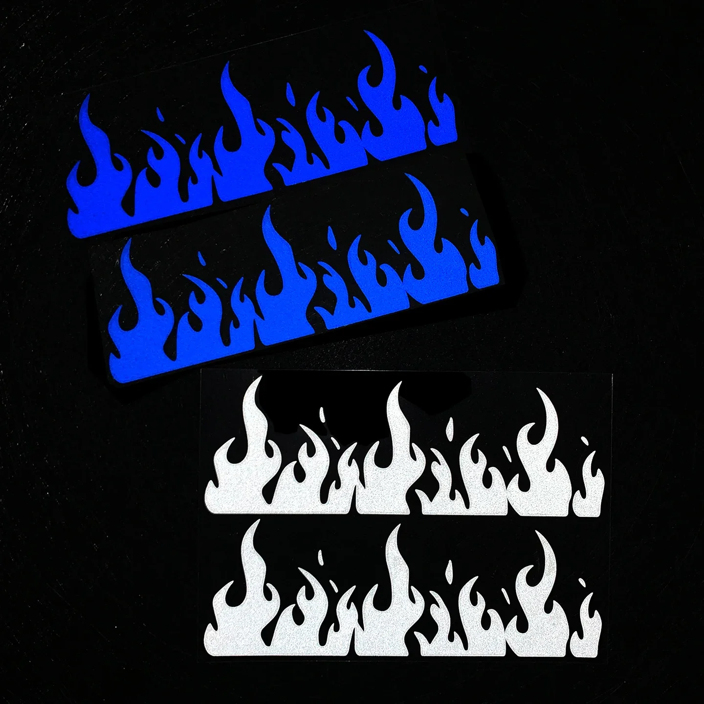 2PCS Set Black White Blue Holographic Flame Waterproof Vinyl Stickers For Motorcycle Helmet Car Tuning Decor Decals
