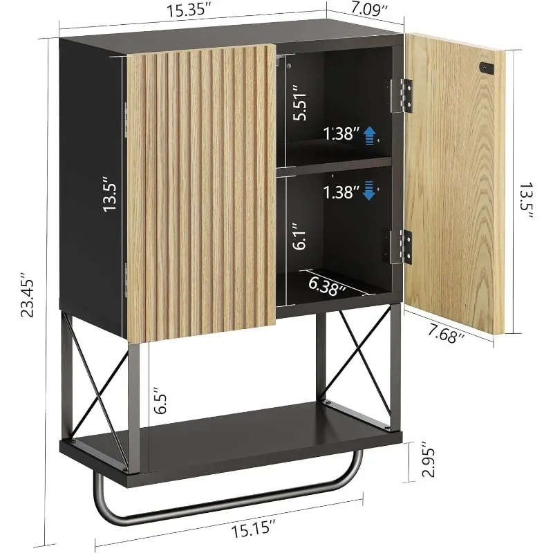 Fluted Bathroom Wall Medicine Cabinet - Hanging Bathroom Wall Mounted Cabinet with Towel Bar, Above Toilet Storage Cabinet