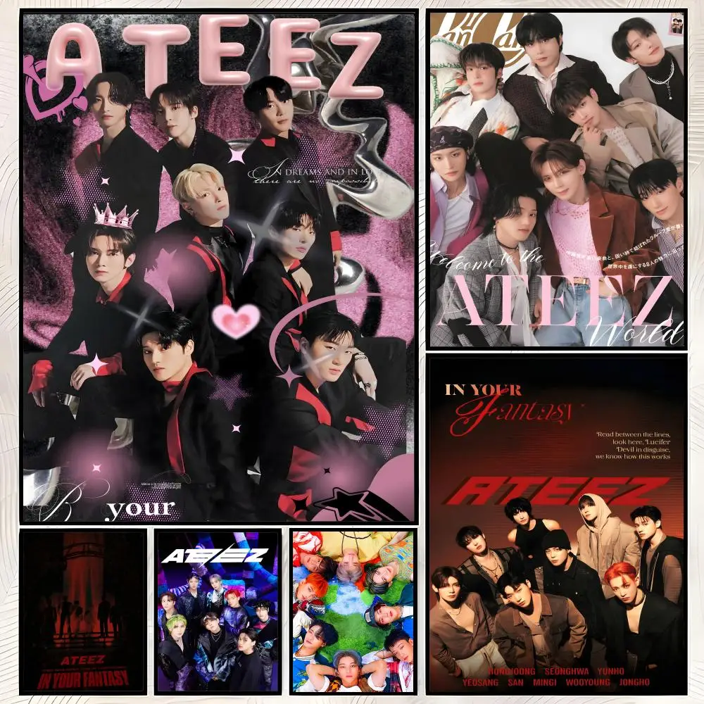 Singer A-ATEEZ Poster Self-Stick HD PVC Wall Art Poster, Waterproof Decor for Bedroom, Living Room and Home