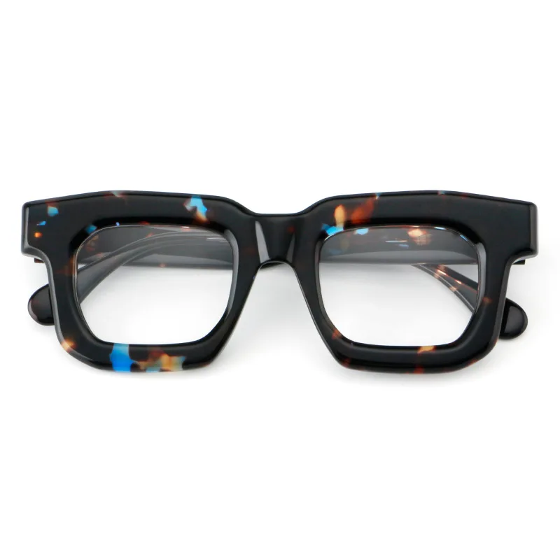 Men Women Fashion Wide Thick Clumpy Square Red Blue Print Acetate Optical Glasses Frame Can Customize Myopia Presbyopia Lenses