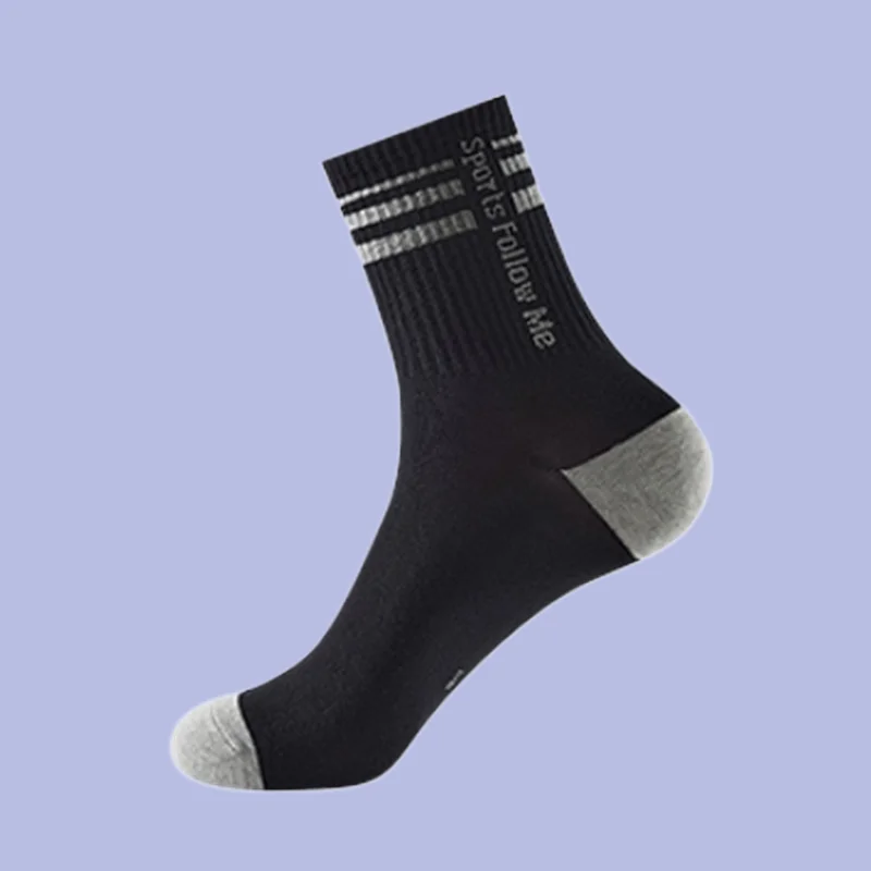 Calcetines de tubo alto absorbentes para hombre, medias transpirables con contraste de rayas para jóvenes estudiantes, correr, deportes al aire libre, novedad de 5/10 pares