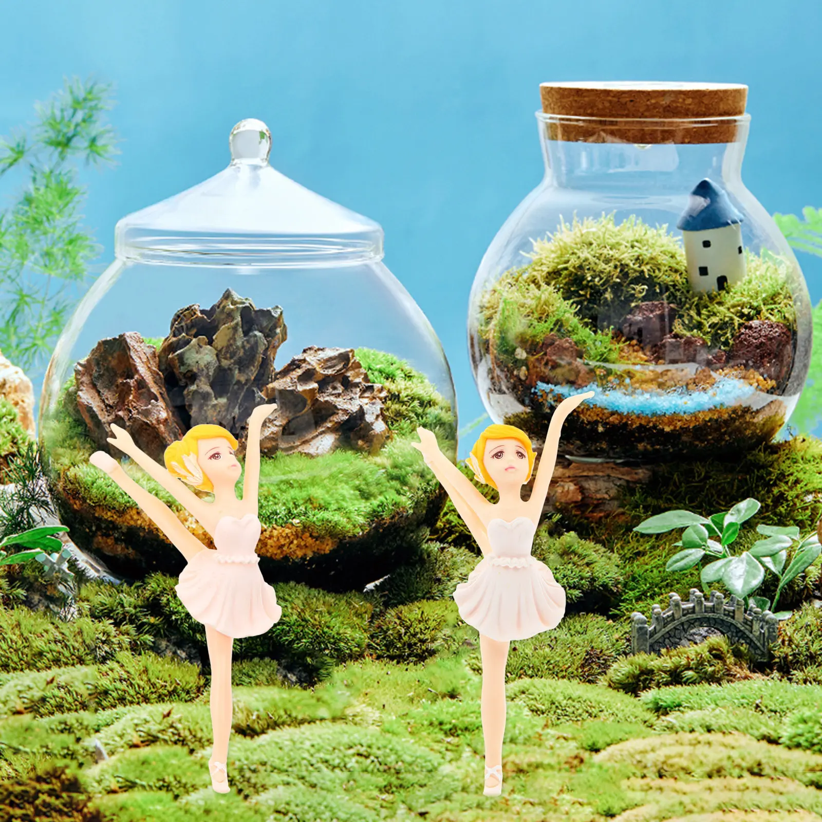 6Pcs Adorable Cartoon Ballet Keychain Pendants Plastic Micro Landscape Decor DIY Cake Topper Ornament for Succulents Moss