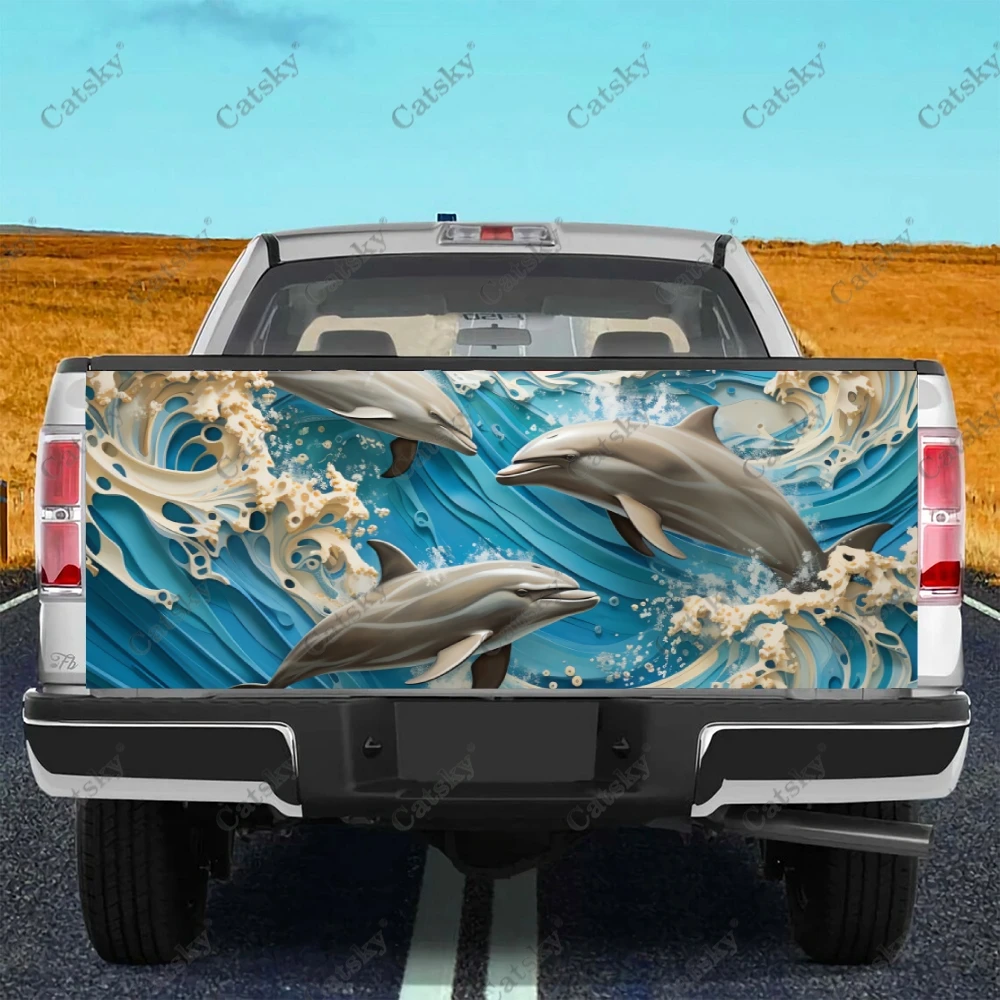 Dolphins Swimming In Water Truck Tailgate Wrap Professional Grade Material Universal Fit for Full Size Trucks Weatherproof