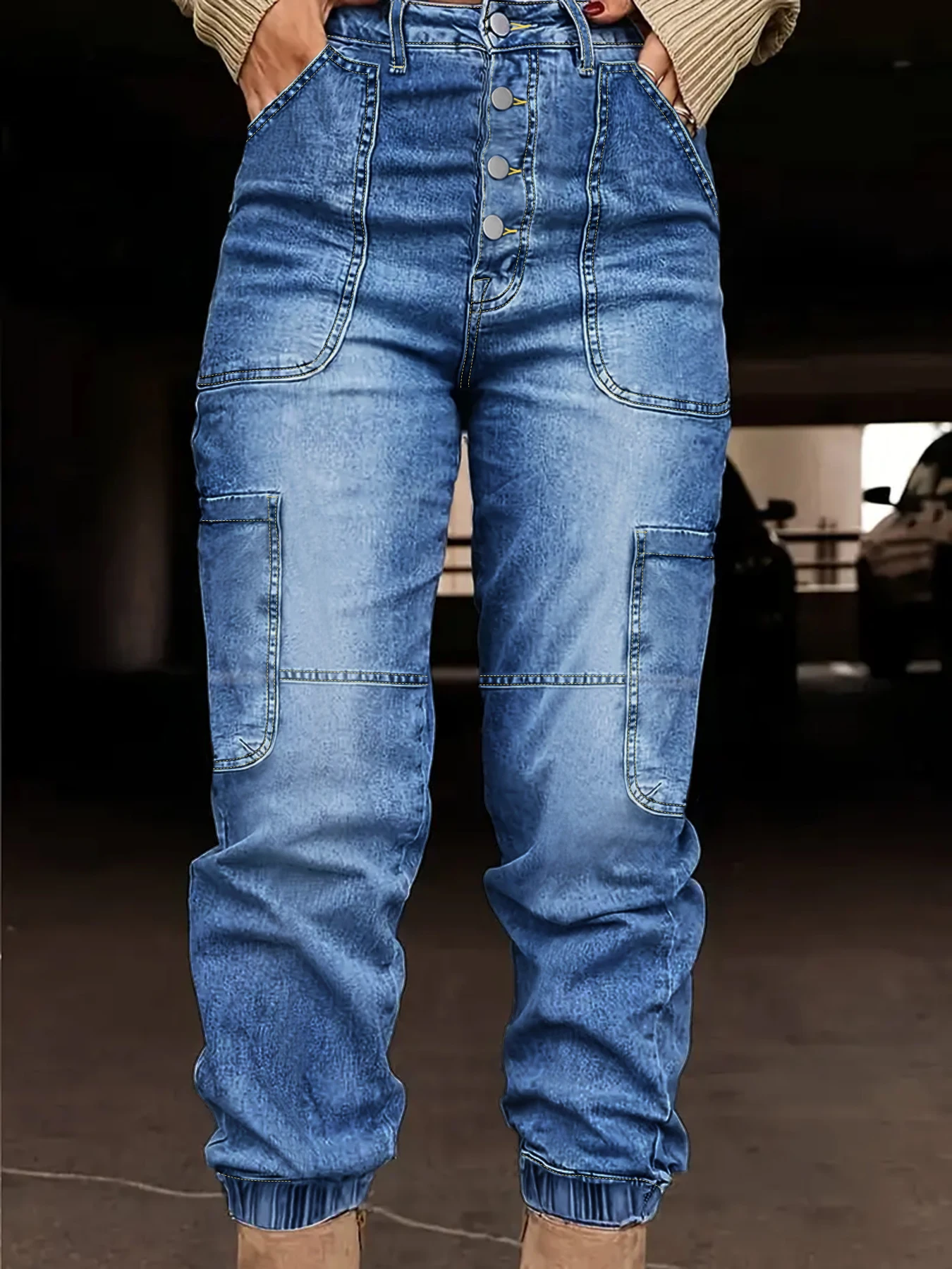 ارتفاع الخصر بالإضافة إلى حجم نحيل الجينز المرأة الرجعية غسلها زر التفاصيل مرونة كبيرة الحجم المرأة الدنيم السراويل #1