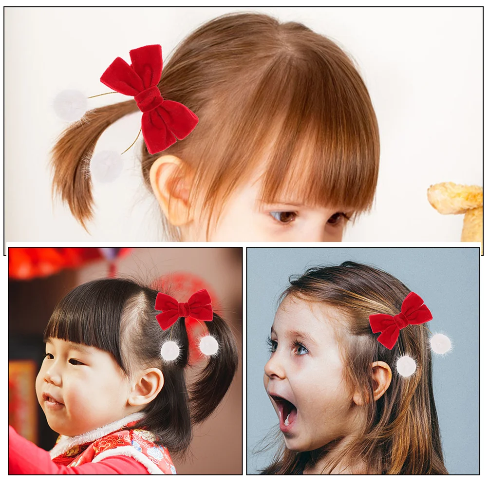 2 pinzas para el pelo de seda para niños, accesorios para lazos para el pelo con borlas, bolas peludas, lazo para cumpleaños, Navidad, lazos de boda para niñas