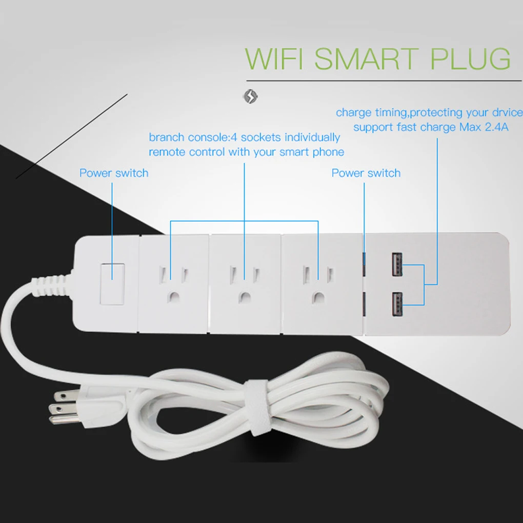 Home Office Power Strip DVD Player Tablet WiFi Socket Outlet US Plug