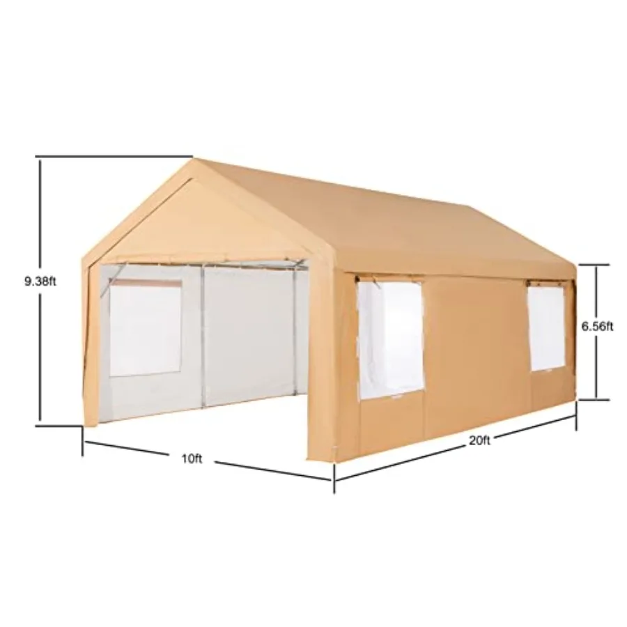 10'x 20' Heavy Duty Carport with Roll-up Ventilated Windows, Portable Garage with Removable Sidewalls and Doors for Car, Truck,