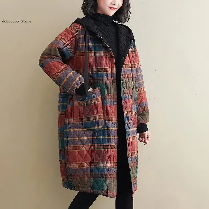 Giacca con cappuccio calda Casual allentata autunno e inverno retrò da donna