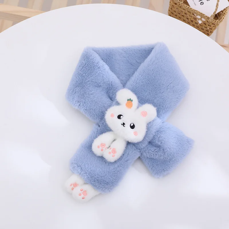 Baby Boys Girls Winter Scarfs Thick Plush Cross Children Scarf Baby Bib Cute Cartoon Rabbit Faux Fur Neck Protection Warm Shawl