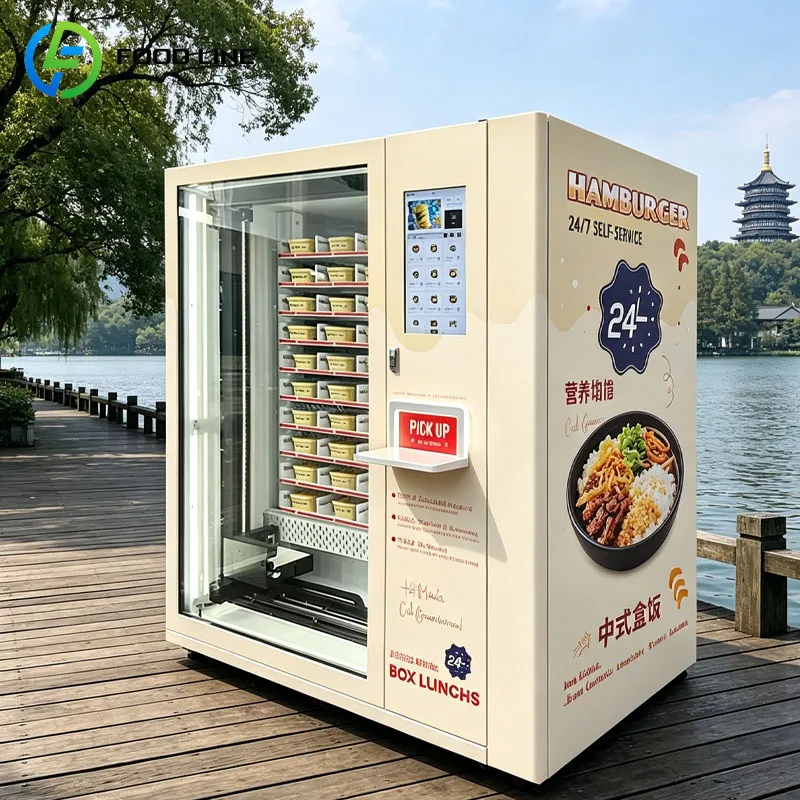 Smart Automatic Hot Food Vending Machine Ready Meals Kiosk Burger Chicken Fries AI Touch Screen Cashless 24H System Customized