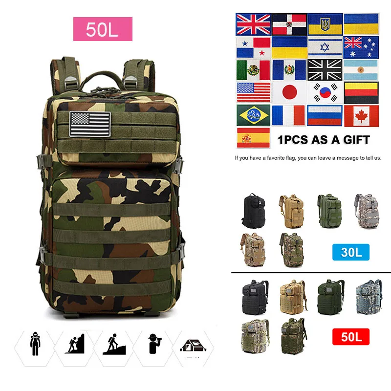 30L/50L Tactical Backpack Men Bag Military Backpack Bag Waterproof Rucksacks Army Outdoor Camping Trekking Hunting Bag