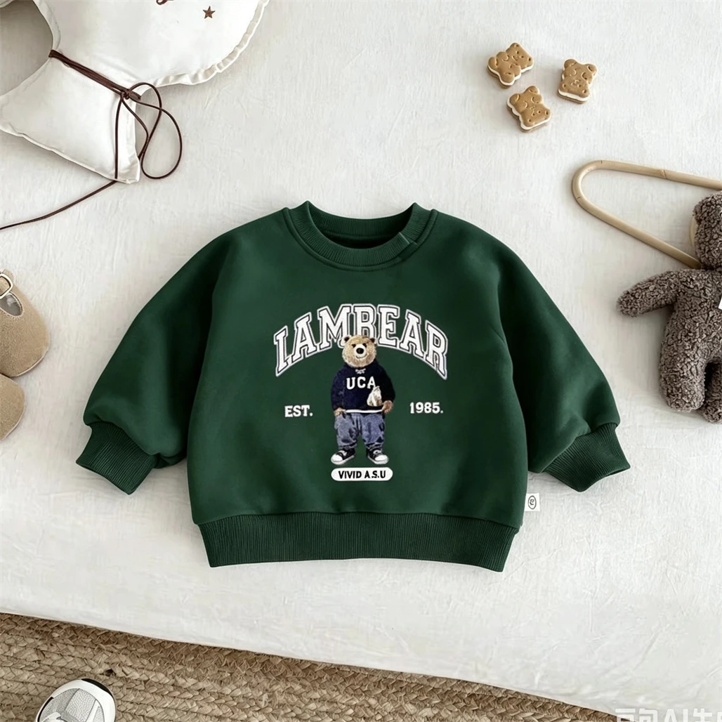 1-7Age Child Cartoon Sweatshirt Little Bear Print Crewneck Pullovers Spring Autumn Wear Trendy Casual Thin Long Sleeve Tops