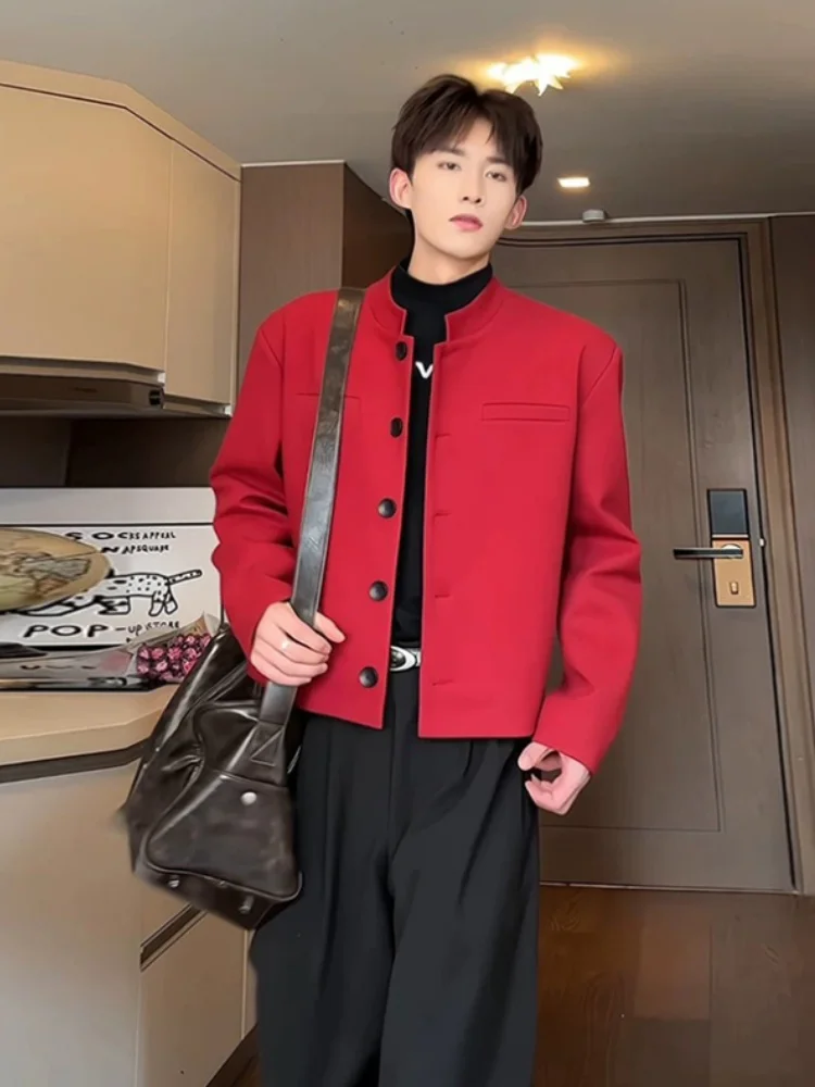 

Red Suit Men's Spring Autumn Sle Old Money CleanFit ort Coat High Sensation oulder Pad Western Top Casual Faion Polye...