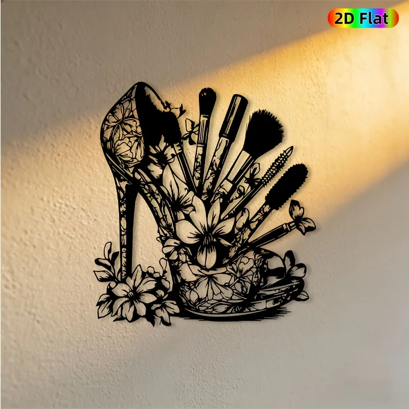 Flat Floral High-Heel Metal Wall Art, Iron Decor for Bedroom Balcony, Gift for Valentine's Day & Beauty Lovers