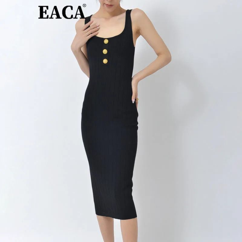 

EACA Mid-length Knitted Dress Collar Strap Gold Buckle Design Sense Of Temperament Package Hip Sexy Skirt Female 2025 New Model