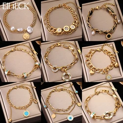 EILIECK 316L Stainless Steel Gold Color Multilayer Charm Bracelet For Women Men Fashion Bangle Wrist Jewelry Gifts Waterproof