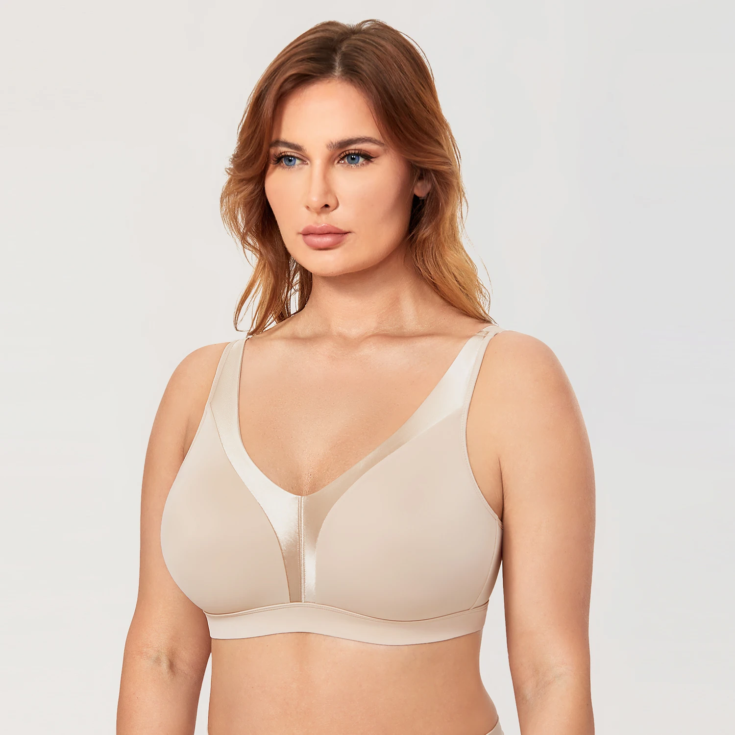 DELIMIRA Women's Wireless Smooth Bra Plus Size Full Coverage Unlined Support 34-48 B-G cup