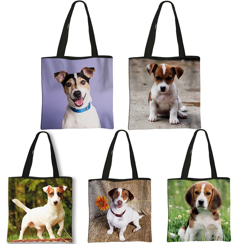 

Jack Russell Terrier Women Tote Bag Labrador Print Pets Dog Student Casual Daily Use Single Handbags Portable Shoulder Bag Gift