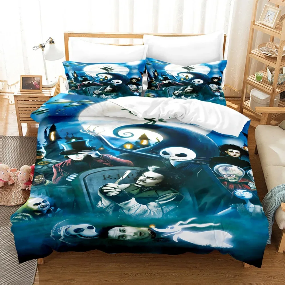 Juegos de cama con dibujos animados de Jack y Sally para niños, bebés, niñas y adultos, funda nórdica, funda de almohada, funda de edredón