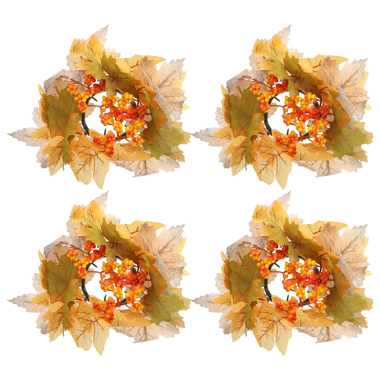 

4Pcs Maple Leaf Wreaths Artificial Fall Rings Table Centerpiece Thanksgiving Autumn Decor Floral Rings