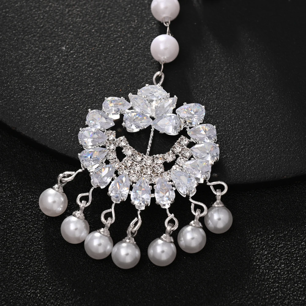 Maang Tikka Forehead Chain Pear Rhinestone Crystal Bridal Headpiece Boho Hair Jewelry forWomen Wedding Prom Party Accessories