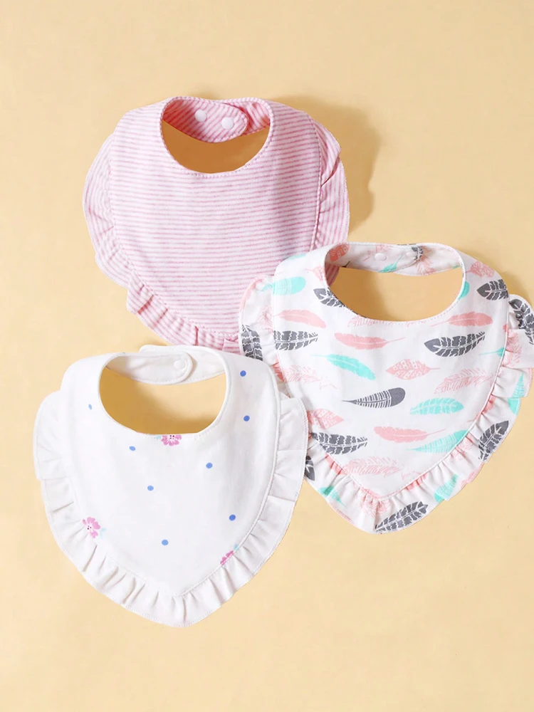 3pcs baby girl lace bibs, 100% cotton saliva wipes, baby food wipes, do not rub your mouth, 0-12 months old