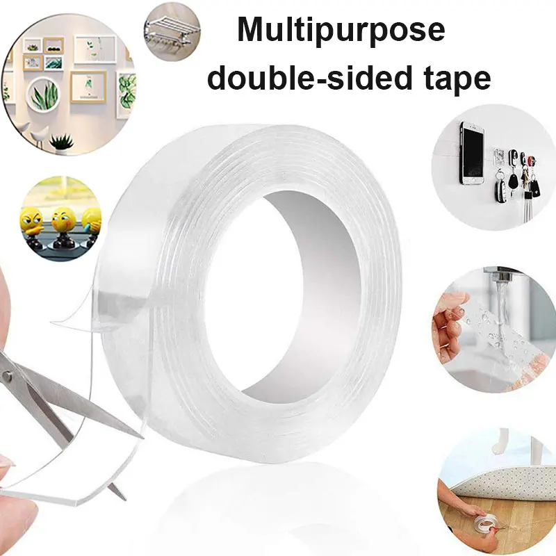 1/2/3/5M Tracsless Double Sided Tape Nano Tape Reusable Waterproof Wall Adhesive Tapes Cleanable Kitchen Bathroom Supplies Tapes