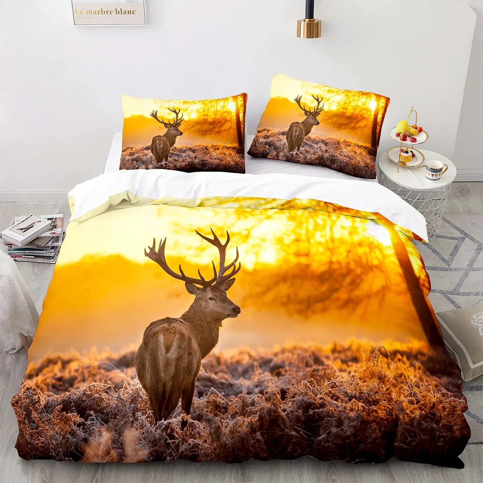 Sika Deer Dusk Animal 3D Duvet Cover Bedding Set Comforter Linen Pillowcases Home Decor Gift Single Double Twin King