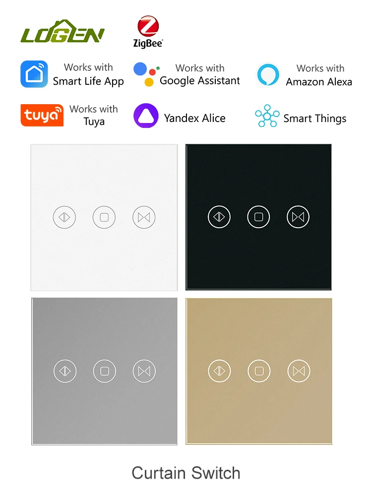 LOGEN Smart Touch Curtain Switch Voice Control Roller Blinds Shutter Tuya Smart App Wireless Control Work with Alexa Google Home