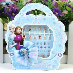 Frozen Elsa Anna Anime Peripheral Cartoon Cute Print Princess Style Nail Stickers Hair Clip Manicure Set Children's Holiday Gift