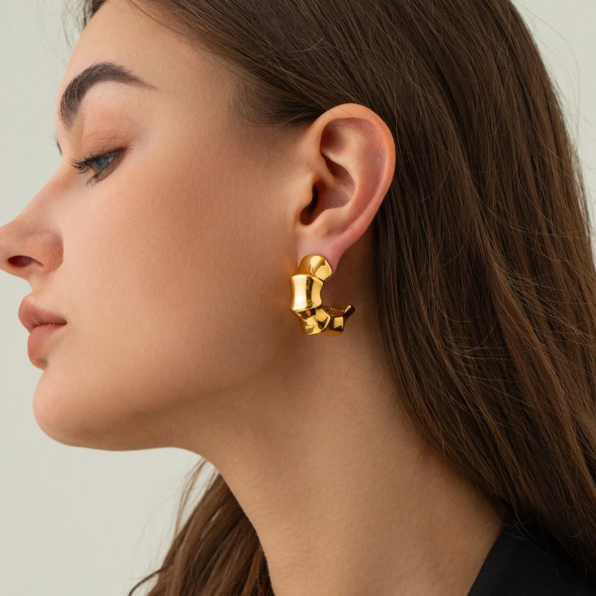 

Stainless Steel PVD 18K Gold Plated Tarnish Bamboo Hoop Earrings For Woman Jewelry Wholesale 2023 Trendy